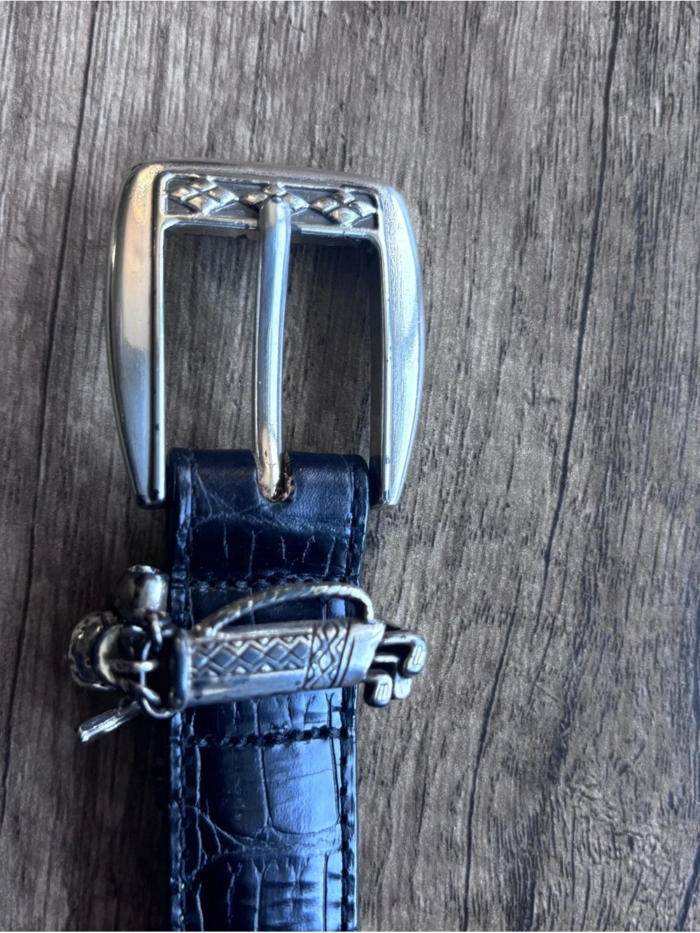 Brighton Black Croc-Embossed Leather Charm Belt